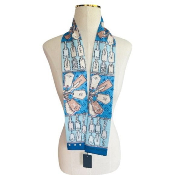 NWT Louis Vuitton Trunks & Locks Bandeau Silk Scarf – Blue Monogram Reversible - Picture 3 of 8